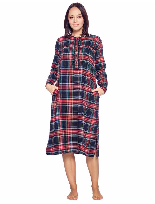 Ashford & Brooks Women's Flannel Plaid Long Sleeve Nightgown Sleepwear