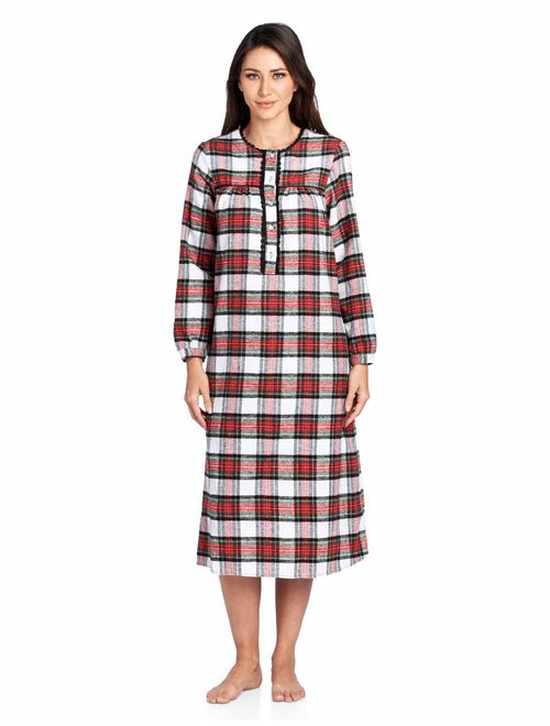 Ashford & Brooks Women's Flannel Plaid Long Sleeve Nightgown Sleepwear