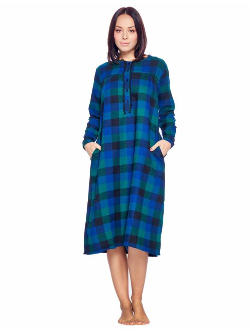 Ashford & Brooks Women's Flannel Plaid Long Sleeve Nightgown Sleepwear