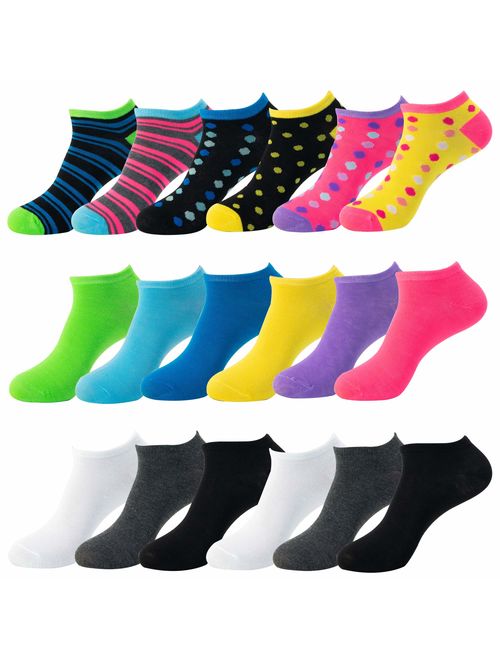 Women's Patterned and Solid Low Cut No Show Ankle Socks, Value Pack of 18, 12 or 6 Pairs, Shoe Size 4 - 10