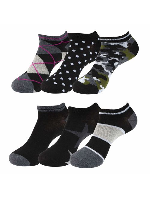 Women's Patterned and Solid Low Cut No Show Ankle Socks, Value Pack of 18, 12 or 6 Pairs, Shoe Size 4 - 10