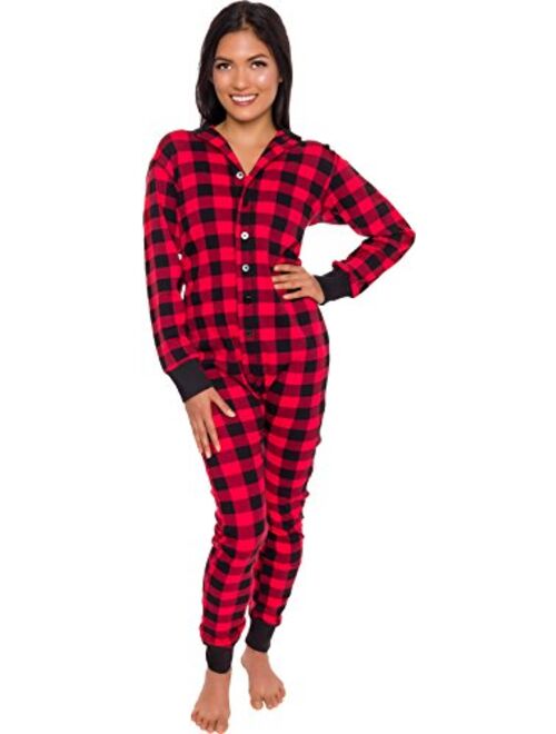 Silver Lilly Slim Buffalo Plaid Flapjack Pajamas - Warm Adult Onesie Jumpsuit, Cotton One Piece PJs, Union Suit, Women's