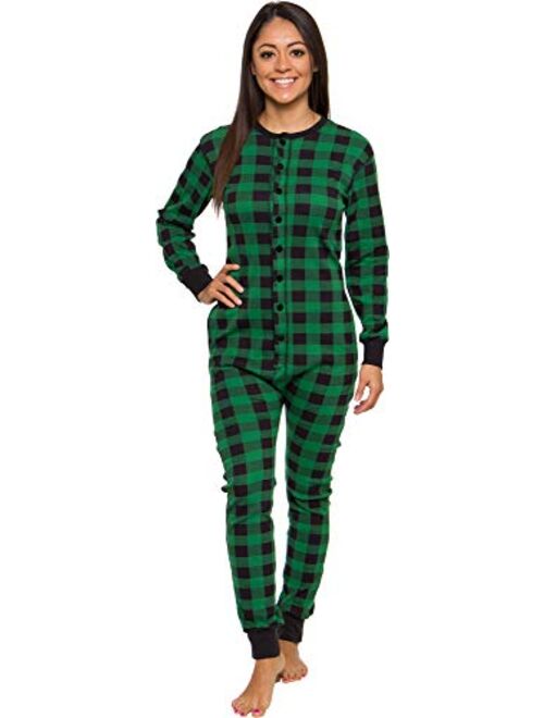 Silver Lilly Slim Buffalo Plaid Flapjack Pajamas - Warm Adult Onesie Jumpsuit, Cotton One Piece PJs, Union Suit, Women's