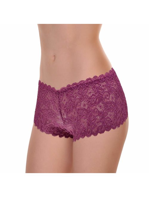 Angelina Women's Assorted Lace Boxer Shorts Panties (6 or 12 Pack)