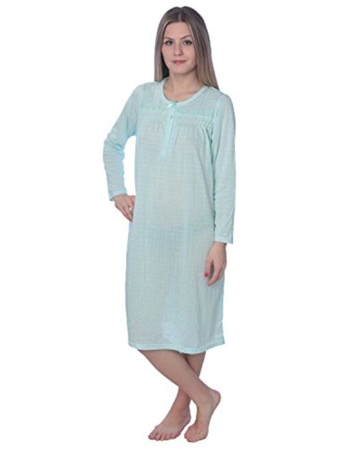 Women's Floral Cotton Blend Long Sleeve Nightgown Available in Plus Size