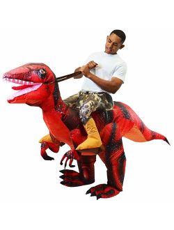 Inflatable Costume Dinosaur Riding a Raptor Air Blow-up Deluxe Halloween Costume - Adult Size