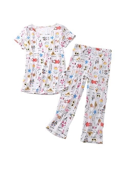 PNAEONG Women Pajama Set Sleepwear Tops with Capri Pants Casual and Fun Prints Pajama Sets