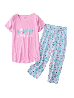 PNAEONG Women Pajama Set Sleepwear Tops with Capri Pants Casual and Fun Prints Pajama Sets