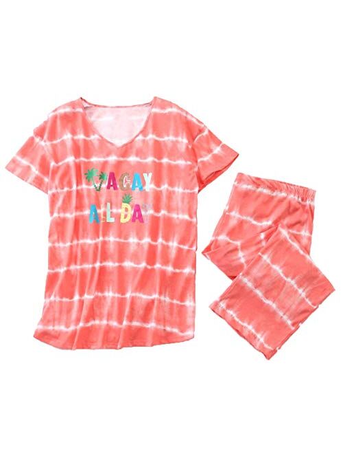 PNAEONG Women Pajama Set Sleepwear Tops with Capri Pants Casual and Fun Prints Pajama Sets