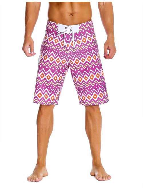 unitop Men's Bathing Board Trunks Beach Shorts Holiday Hawaiian Colorful Striped