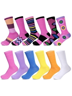 Women's Crew Socks patterns and Solids, 12 pair value pak,lightweight, Sock Size 9-11, Shoe Size 4-10.5 by sockletics