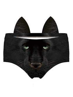 Women's Flirty Sexy Funny Naughty 3D Printed Animal Tail Underwears Briefs Gifts With Cute Ears