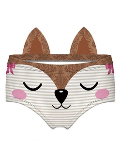 Women's Flirty Sexy Funny Naughty 3D Printed Animal Tail Underwears Briefs Gifts With Cute Ears