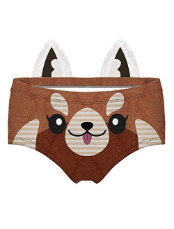 Women's Flirty Sexy Funny Naughty 3D Printed Animal Tail Underwears Briefs Gifts With Cute Ears