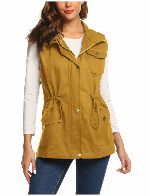 Beyove Womens Lightweight Sleeveless Military Anorak Cargo Vest