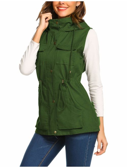 Beyove Womens Lightweight Sleeveless Military Anorak Cargo Vest