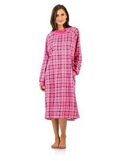 Casual Nights Women's Plaid Long Sleeve Zip Up Long Nightgown