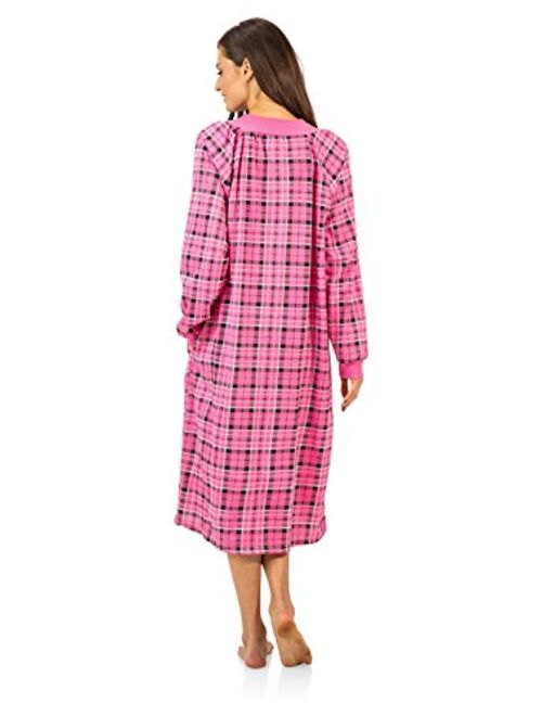 Casual Nights Women's Plaid Long Sleeve Zip Up Long Nightgown