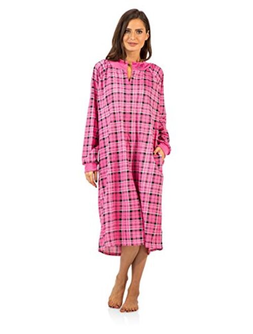 Casual Nights Women's Plaid Long Sleeve Zip Up Long Nightgown