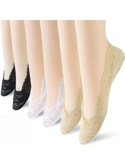 6 Pairs No Show Socks Lace Women No Show Liner Socks Womens No Show Socks Thin Low Cut Casual Socks Non Slip