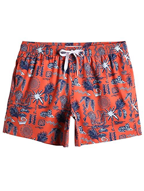 MaaMgic Mens Boys 80s 90s Vintage 4 Way Stretch Swim Trunks with Mesh Lining Quick Dry Swim Suits Board Shorts