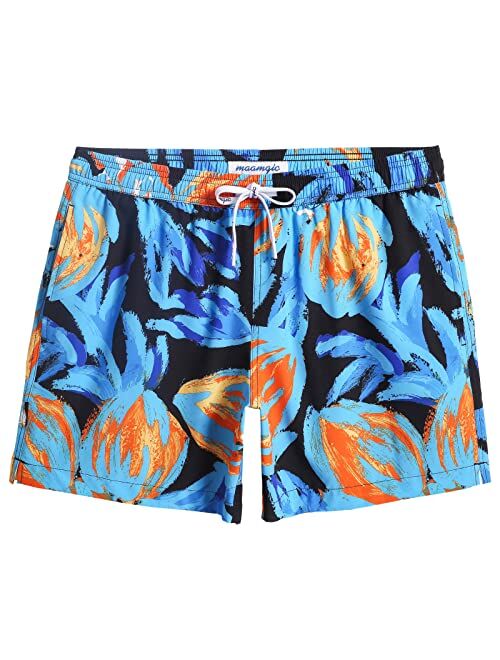 MaaMgic Mens Boys 80s 90s Vintage 4 Way Stretch Swim Trunks with Mesh Lining Quick Dry Swim Suits Board Shorts