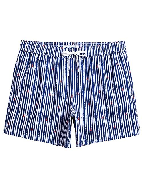 MaaMgic Mens Boys 80s 90s Vintage 4 Way Stretch Swim Trunks with Mesh Lining Quick Dry Swim Suits Board Shorts