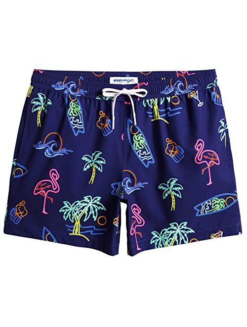 MaaMgic Mens Boys 80s 90s Vintage 4 Way Stretch Swim Trunks with Mesh Lining Quick Dry Swim Suits Board Shorts