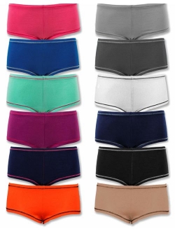 Sexy Basics Womens 12 Pack Grab Bag Cotton Spandex Boyshort Briefs, Colors May Vary