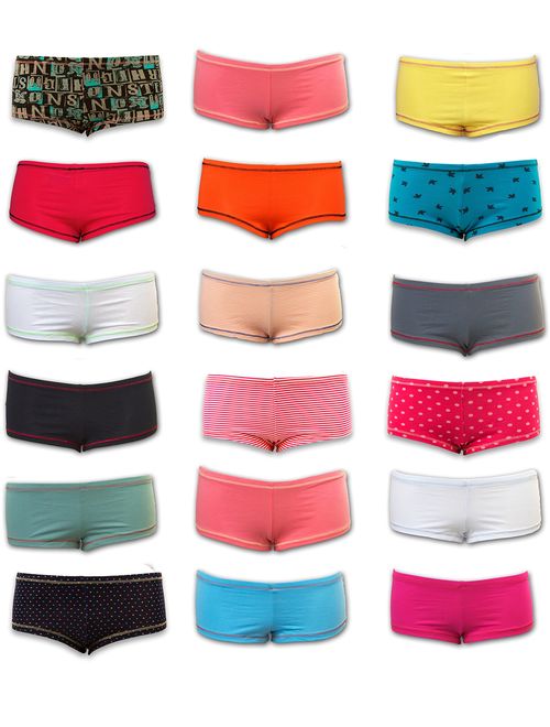 Sexy Basics Womens 12 Pack Grab Bag Cotton Spandex Boyshort Briefs, Colors May Vary