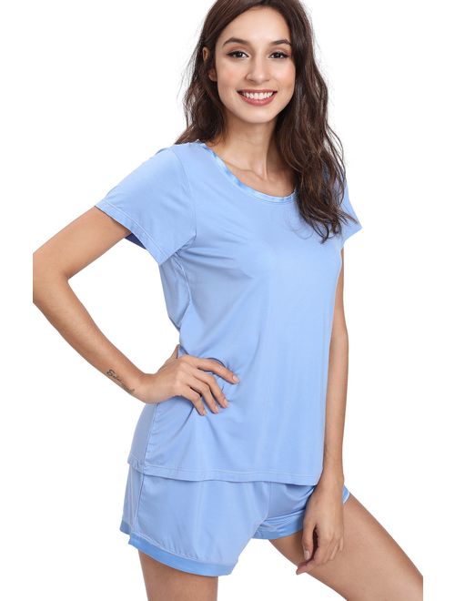 NEIWAI Women's Pajamas Set Bamboo Viscose Short Sleeve Sleepwear Pj Set S-4X