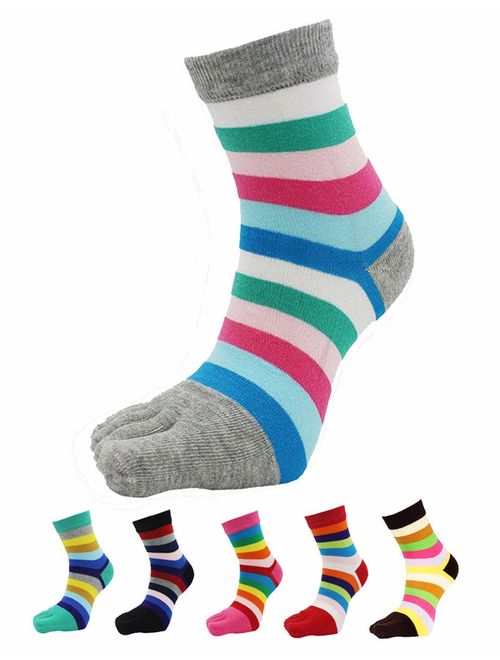 Women Toe Socks 5 Finger Cotton Wicking Athletic Crew Low Cut Ankle 6/8/10 Pack