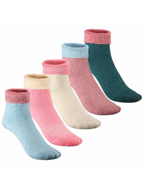 Womens Warm Thick Wool Socks - Knitting Vintage Style Winter Crew Socks Casual Cozy Soft 5 Pairs Size 5-10