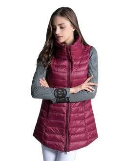 Women's Mid Long Down Vest Lightweight Puffer Vest Coat Jacket Stylish Windbreaker