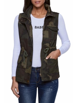 SENSERISE Womens Lightweight Sleeveless Military Anorak Drawstring Jacket Vest