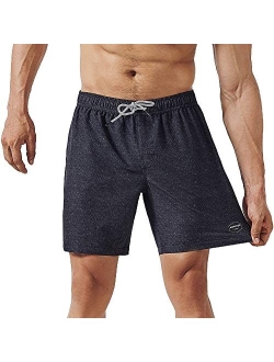 Mens Quick Dry Solid 4 Way Stretch Swim Trunks Mesh Lining Swim Shorts