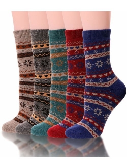 Womens Wool Socks Thick Heavy Thermal Cabin Fuzzy Winter Warm Crew Socks For Cold Weather 5 Pack