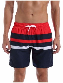 Men's Quick Dry Swimming Trunks Bathing Suit Shorts Striped Mesh Liner