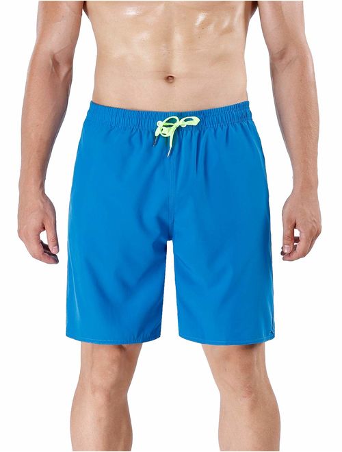 QRANSS Men's Quick Dry Swimming Trunks Bathing Suit Shorts Striped Mesh Liner