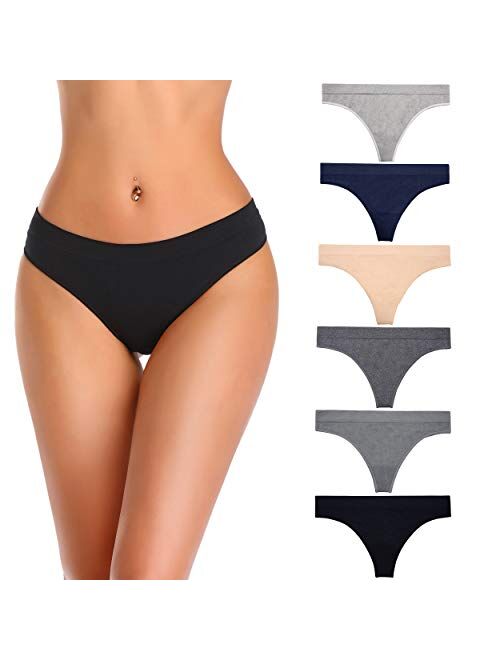 Nowketon Thongs for Women, No Show Thong, Side Seamless, Spandex Nylon, Pack of 6