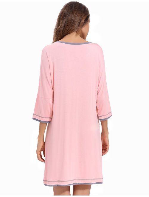 GYS Women's 3/4 Sleeve Scoop Neck Nightgown