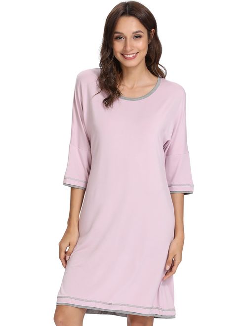 GYS Women's 3/4 Sleeve Scoop Neck Nightgown