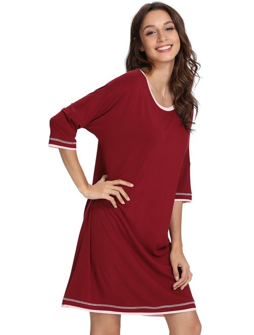 GYS Women's 3/4 Sleeve Scoop Neck Nightgown