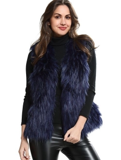 ANNA&CHRIS Womens Soft Sleeveless Faux Fur Vest Gradient Waistcoat Jacket