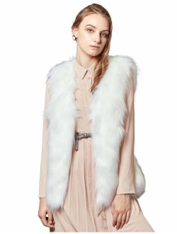 ANNA&CHRIS Womens Soft Sleeveless Faux Fur Vest Gradient Waistcoat Jacket