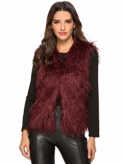 ANNA&CHRIS Womens Soft Sleeveless Faux Fur Vest Gradient Waistcoat Jacket