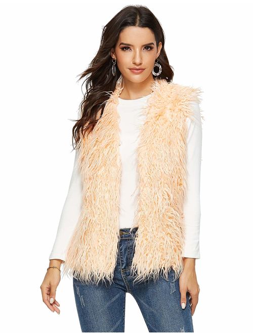 ANNA&CHRIS Womens Soft Sleeveless Faux Fur Vest Gradient Waistcoat Jacket