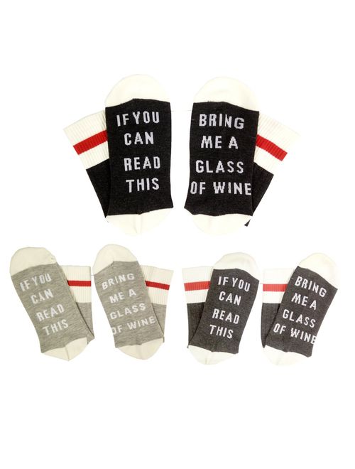 IF YOU CAN READ THIS Fun Wine Socks, HSELL Women Cotton Crew Party Socks 3 Pack,Multicoloured,5-11