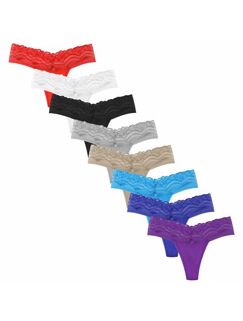 Pmrxi Pack of 10 Sexy Women All Lace Thong, Cotton Thong Lace Trim, Assorted Different Lace Pattern & Colors