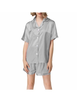 NANJUN Women's Satin Pajamas Sleepwear Long and Short Button-Down Pj Set